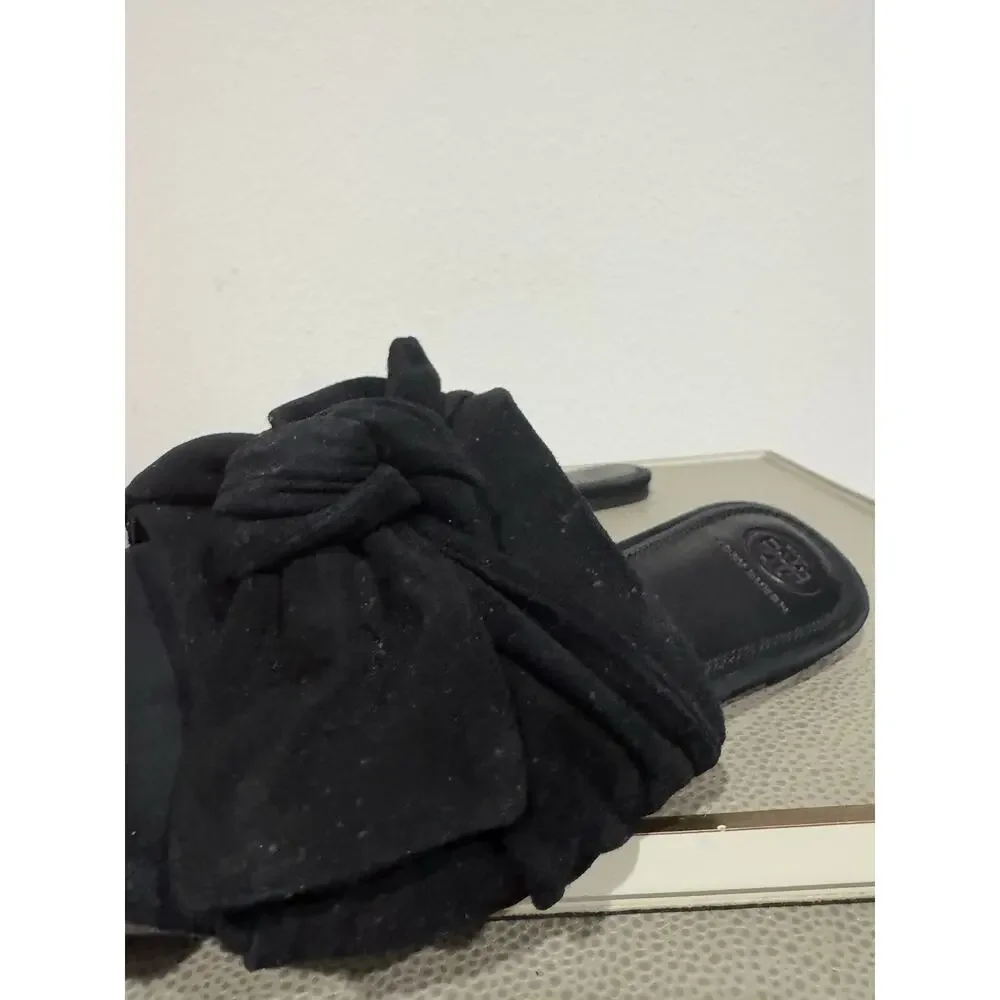 Tory Burch Womens Annabelle Black Bow Slip-On Slide Sandals Size 7.5 M